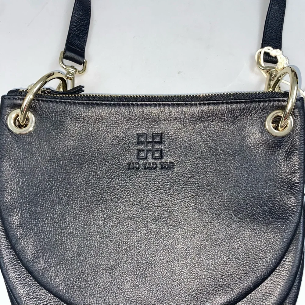 Tic Tac Toe NWT Half Moon Black Crossbody Black Leather 3 in 1 Minimalist Travel